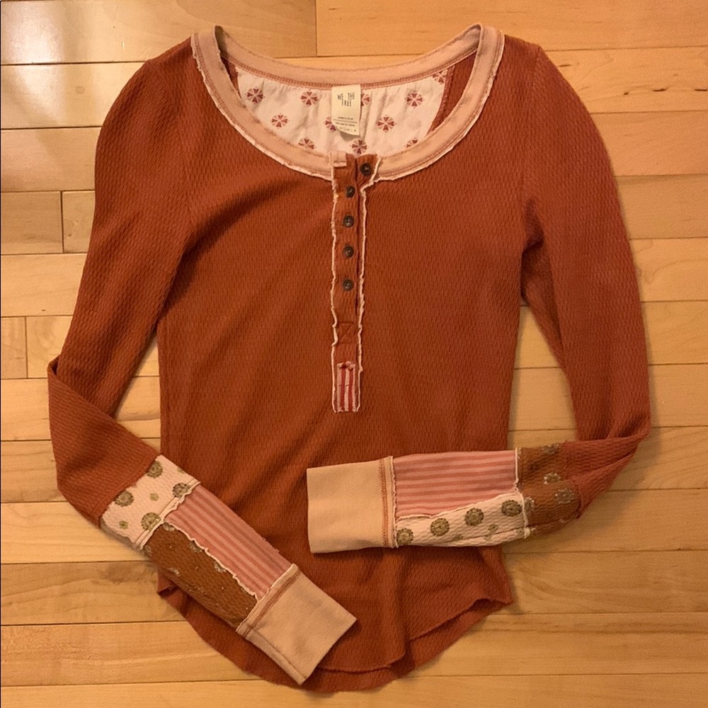 Free People Brown Ribbed Long Sleeve Top